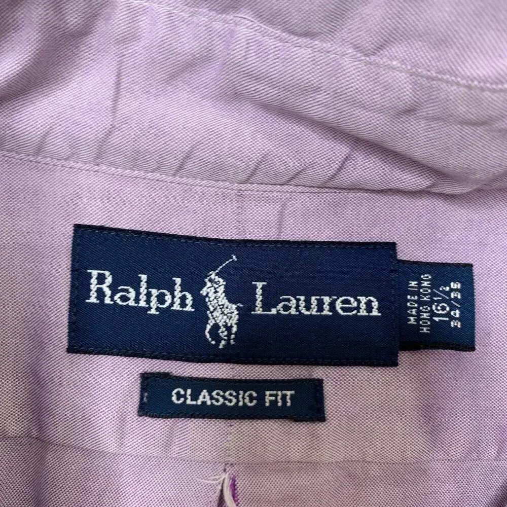 Vintage Ralph Lauren Shirt Mens 16.5 Pastel Purple Classic Fit Button Down Dress